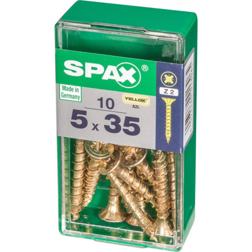 Lot de 10 vis acier tête fraisée pozidriv SPAX, Diam.5 mm x L.35 mm - SPAX