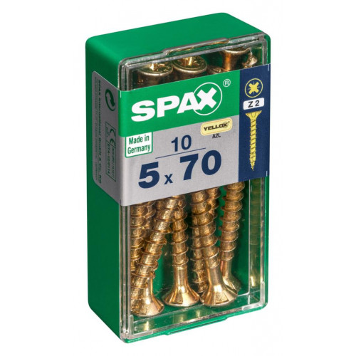 Lot de 10 vis acier tête fraisée pozidriv SPAX, Diam.5 mm x L.70 mm - SPAX