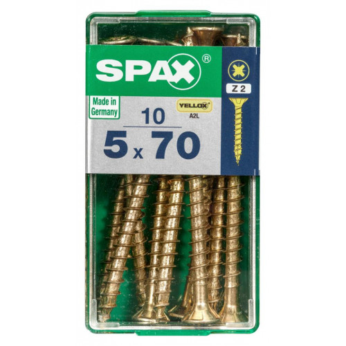 Lot de 10 vis acier tête fraisée pozidriv SPAX, Diam.5 mm x L.70 mm - SPAX