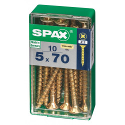 Lot de 10 vis acier tête fraisée pozidriv SPAX, Diam.5 mm x L.70 mm - SPAX