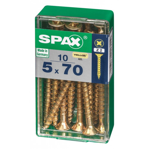 Lot de 10 vis acier tête fraisée pozidriv SPAX, Diam.5 mm x L.70 mm - SPAX