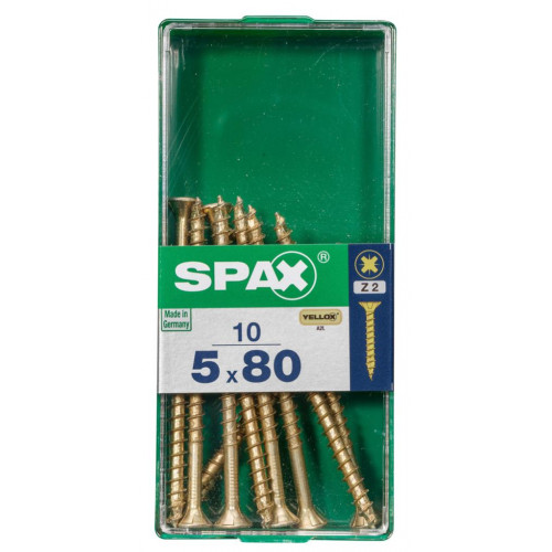 Lot de 10 vis acier tête fraisée pozidriv SPAX, Diam.5 mm x L.80 mm - SPAX