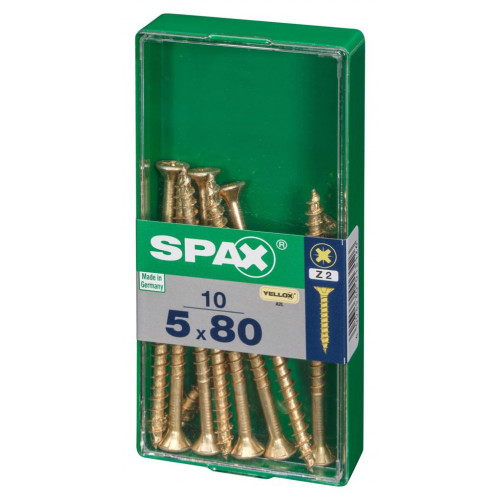 Lot de 10 vis acier tête fraisée pozidriv SPAX, Diam.5 mm x L.80 mm - SPAX