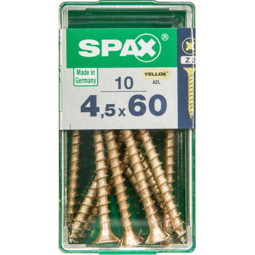 Lot de 10 vis acier tête fraisée SPAX, Diam.4.5 mm x L.60 mm - SPAX