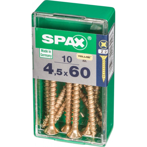 Lot de 10 vis acier tête fraisée SPAX, Diam.4.5 mm x L.60 mm - SPAX