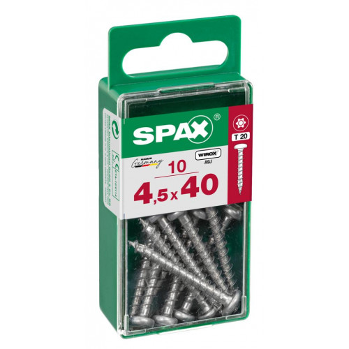 Lot de 10 vis acier tête ronde pozidriv SPAX, Diam.4.5 mm x L.40 mm - SPAX