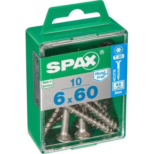 Lot de 10 vis inox tête fraisée torx SPAX, Diam.6 mm x L.60 mm - SPAX