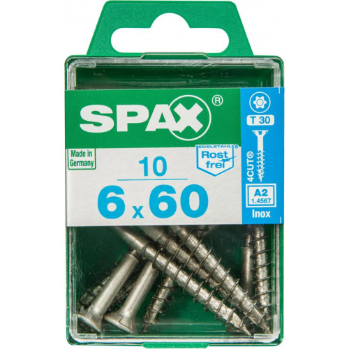 Lot de 10 vis inox tête fraisée torx SPAX, Diam.6 mm x L.60 mm - SPAX