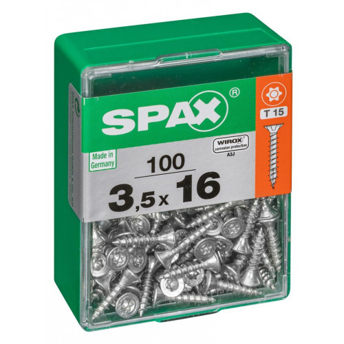 Lot de 100 vis acier tête autofraisée plate SPAX, Diam.3.5 mm x L.16 mm - SPAX