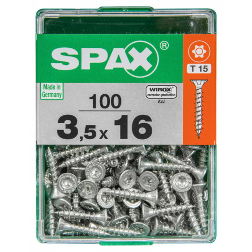 Lot de 100 vis acier tête autofraisée plate SPAX, Diam.3.5 mm x L.16 mm - SPAX