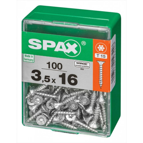 Lot de 100 vis acier tête autofraisée plate SPAX, Diam.3.5 mm x L.16 mm - SPAX