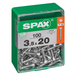 Lot de 100 vis acier tête autofraisée plate SPAX, Diam.3.5 mm x L.20 mm de marque SPAX, référence: B6185100