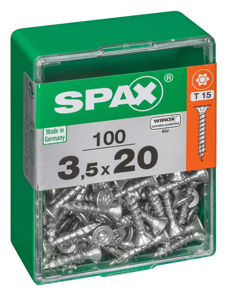 Lot de 100 vis acier tête autofraisée plate SPAX, Diam.3.5 mm x L.20 mm