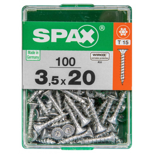 Lot de 100 vis acier tête autofraisée plate SPAX, Diam.3.5 mm x L.20 mm - SPAX