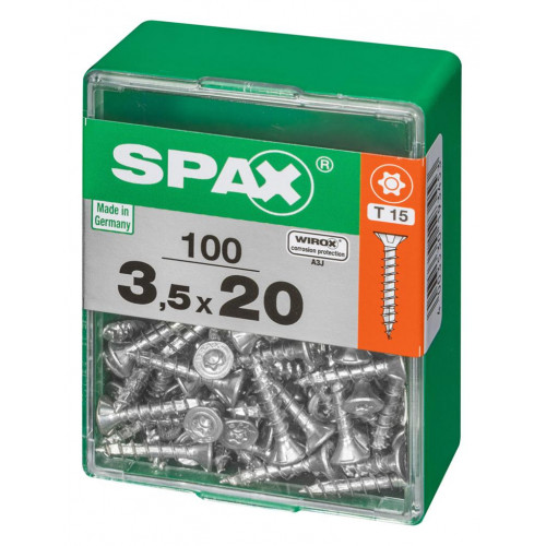 Lot de 100 vis acier tête autofraisée plate SPAX, Diam.3.5 mm x L.20 mm - SPAX
