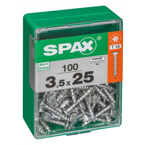 Lot de 100 vis acier tête autofraisée plate SPAX, Diam.3.5 mm x L.25 mm - SPAX