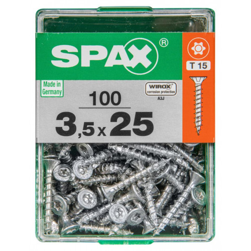 Lot de 100 vis acier tête autofraisée plate SPAX, Diam.3.5 mm x L.25 mm - SPAX