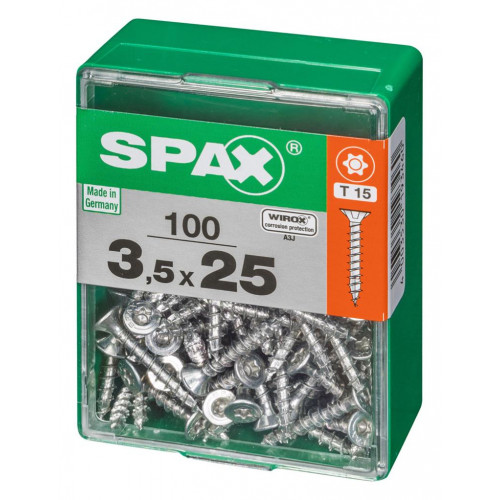 Lot de 100 vis acier tête autofraisée plate SPAX, Diam.3.5 mm x L.25 mm - SPAX
