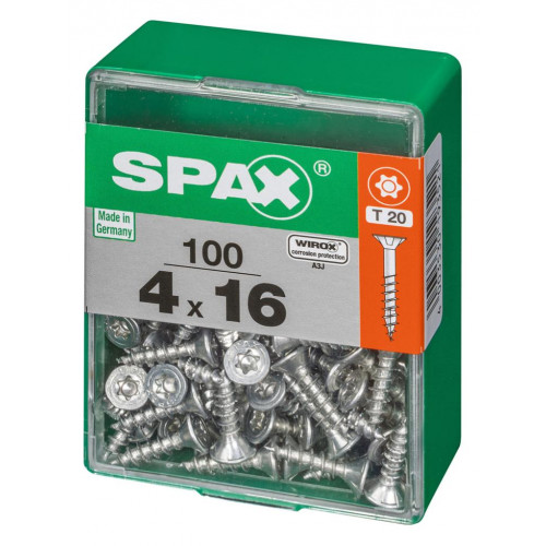 Lot de 100 vis acier tête autofraisée plate SPAX, Diam.4 mm x L.16 mm - SPAX