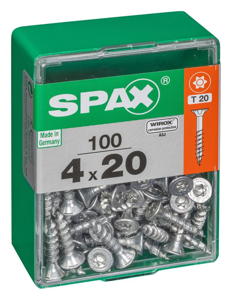 Lot de 100 vis acier tête autofraisée plate SPAX, Diam.4 mm x L.20 mm