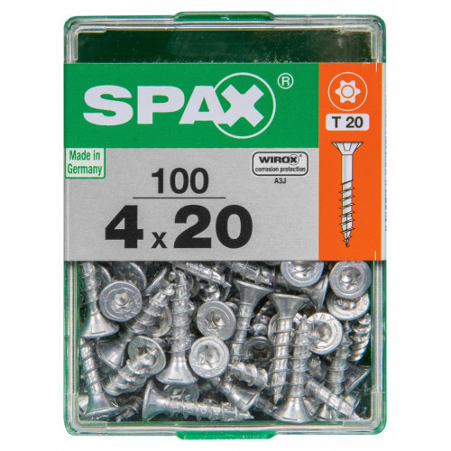 Lot de 100 vis acier tête autofraisée plate SPAX, Diam.4 mm x L.20 mm - SPAX