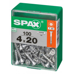 Lot de 100 vis acier tête autofraisée plate SPAX, Diam.4 mm x L.20 mm - SPAX