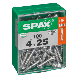 Lot de 100 vis acier tête autofraisée plate SPAX, Diam.4 mm x L.25 mm de marque SPAX, référence: B6185500