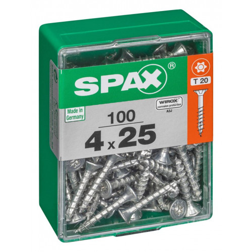 Lot de 100 vis acier tête autofraisée plate SPAX, Diam.4 mm x L.25 mm - SPAX