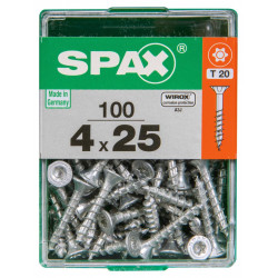 Lot de 100 vis acier tête autofraisée plate SPAX, Diam.4 mm x L.25 mm - SPAX