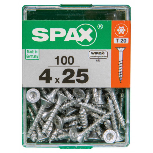 Lot de 100 vis acier tête autofraisée plate SPAX, Diam.4 mm x L.25 mm - SPAX