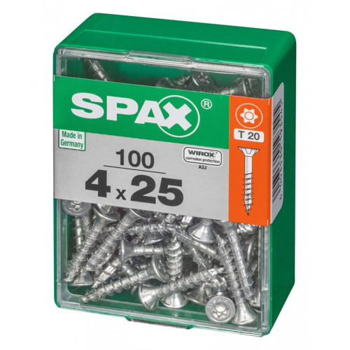 Lot de 100 vis acier tête autofraisée plate SPAX, Diam.4 mm x L.25 mm - SPAX