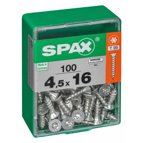Lot de 100 vis acier tête autofraisée plate SPAX, Diam.4.5 mm x L.16 mm - SPAX