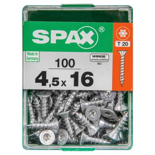 Lot de 100 vis acier tête autofraisée plate SPAX, Diam.4.5 mm x L.16 mm - SPAX