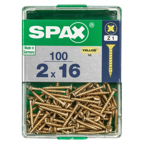 Lot de 100 vis acier tête fraisée pozidriv SPAX, Diam.2 mm x L.16 mm - SPAX