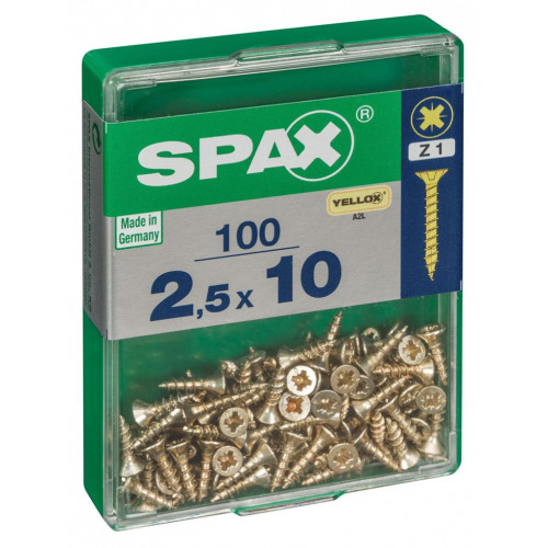 Lot de 100 vis acier tête fraisée pozidriv SPAX, Diam.2.5 mm x L.10 mm - SPAX