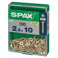 Lot de 100 vis acier tête fraisée pozidriv SPAX, Diam.2.5 mm x L.10 mm - SPAX