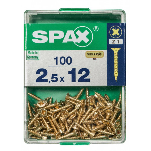 Lot de 100 vis acier tête fraisée pozidriv SPAX, Diam.2.5 mm x L.12 mm - SPAX