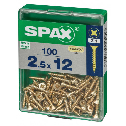 Lot de 100 vis acier tête fraisée pozidriv SPAX, Diam.2.5 mm x L.12 mm - SPAX