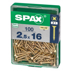 Lot de 100 vis acier tête fraisée pozidriv SPAX, Diam.2.5 mm x L.16 mm - SPAX