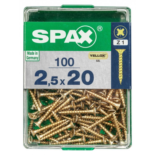 Lot de 100 vis acier tête fraisée pozidriv SPAX, Diam.2.5 mm x L.20 mm - SPAX