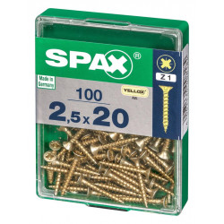 Lot de 100 vis acier tête fraisée pozidriv SPAX, Diam.2.5 mm x L.20 mm - SPAX