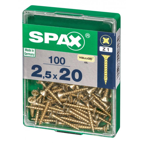 Lot de 100 vis acier tête fraisée pozidriv SPAX, Diam.2.5 mm x L.20 mm - SPAX