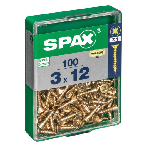 Lot de 100 vis acier tête fraisée pozidriv SPAX, Diam.3 mm x L.12 mm - SPAX