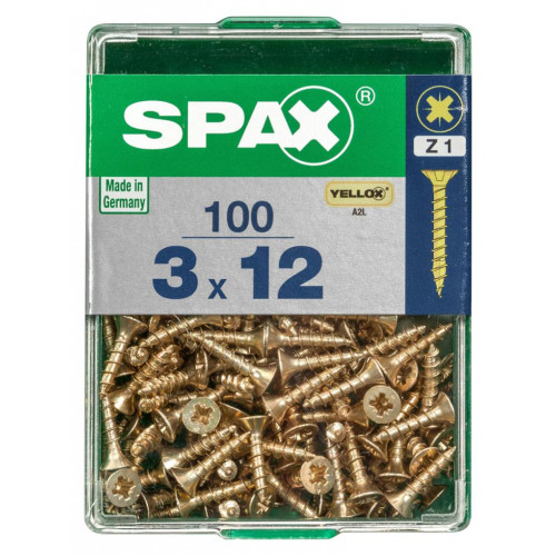 Lot de 100 vis acier tête fraisée pozidriv SPAX, Diam.3 mm x L.12 mm - SPAX