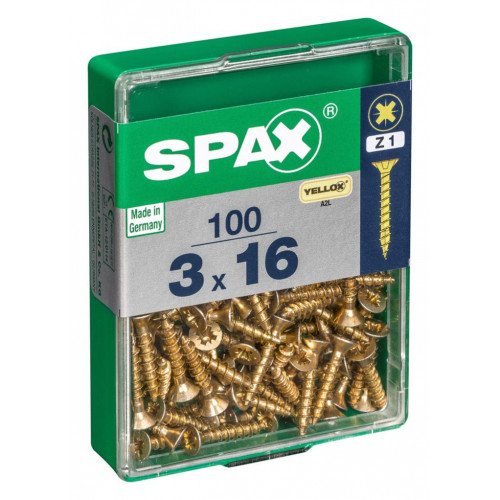 Lot de 100 vis acier tête fraisée pozidriv SPAX, Diam.3 mm x L.16 mm - SPAX