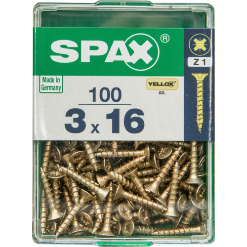 Lot de 100 vis acier tête fraisée pozidriv SPAX, Diam.3 mm x L.16 mm - SPAX