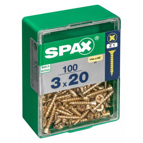 Lot de 100 vis acier tête fraisée pozidriv SPAX, Diam.3 mm x L.20 mm - SPAX