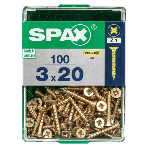 Lot de 100 vis acier tête fraisée pozidriv SPAX, Diam.3 mm x L.20 mm - SPAX