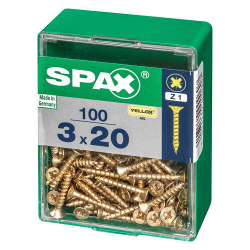 Lot de 100 vis acier tête fraisée pozidriv SPAX, Diam.3 mm x L.20 mm - SPAX