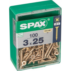Lot de 100 vis acier tête fraisée pozidriv SPAX, Diam.3 mm x L.25 mm de marque SPAX, référence: B6186500